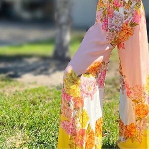 ANTONIO MELANI Pink, Yellow & White Floral Wide-Leg Jumpsuit Pants